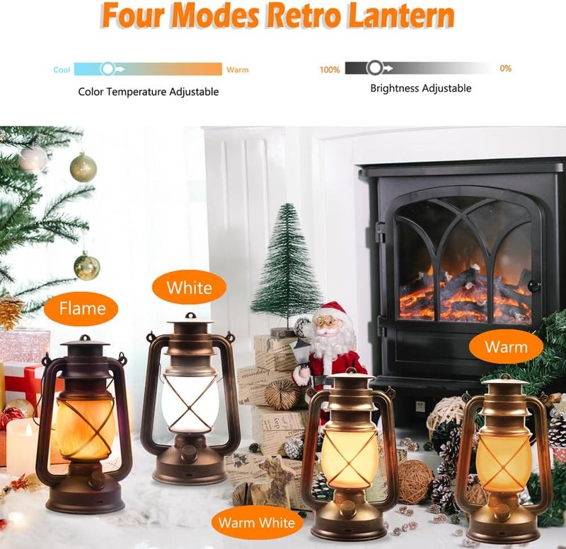 Marlrin Lantern LED Battery Powered Camping Lamp Outdoor Hanging Rechargeable Lantern Flickering Flame Retro Lanterns Remote Control 4 Modes Light Non-Solar 2 Pack - Image 4
